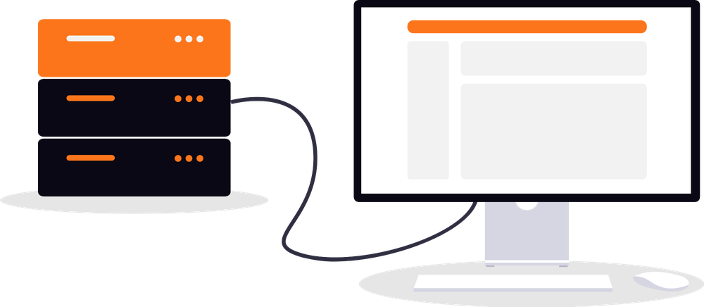 Illustration of a server connected to a computer screen